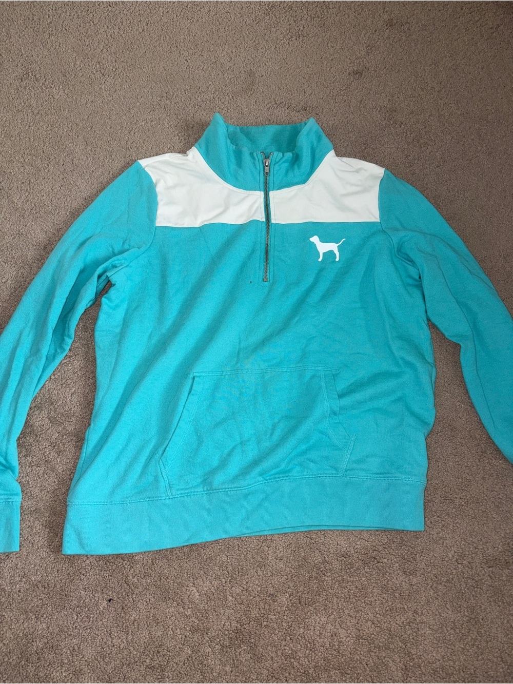 PINK Victoria's Secret Teal and White Half-Zip Pullover
